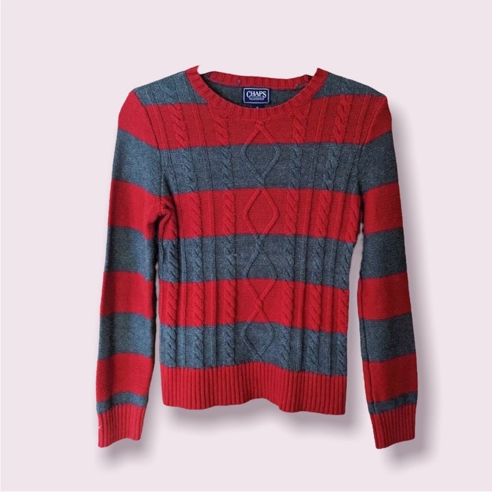 Chaps Sweater Retro Striped Preppy Woman’s Fashion